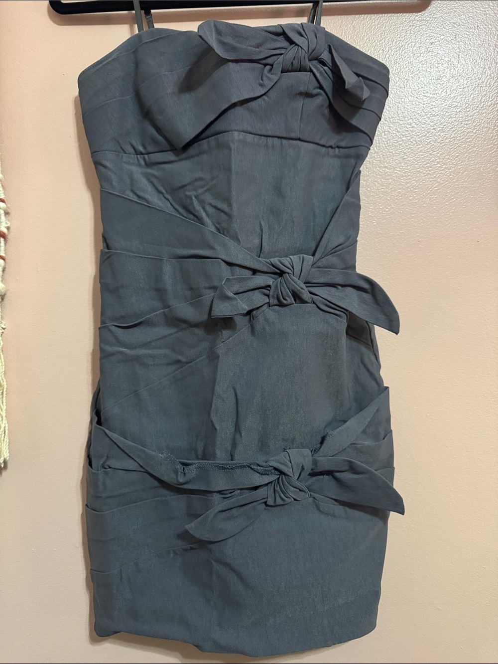 Vintage Ruby Rox Strapless Dark Gray Bow-Accent Cocktail Dress